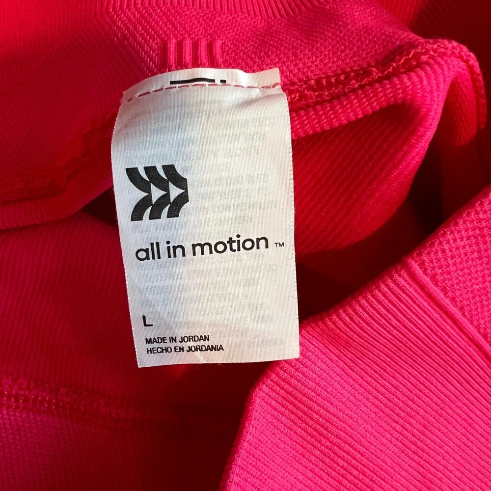 All in Motion Women L Biker Shorts Ribbed Seamless High Waisted Hot Pink Workout